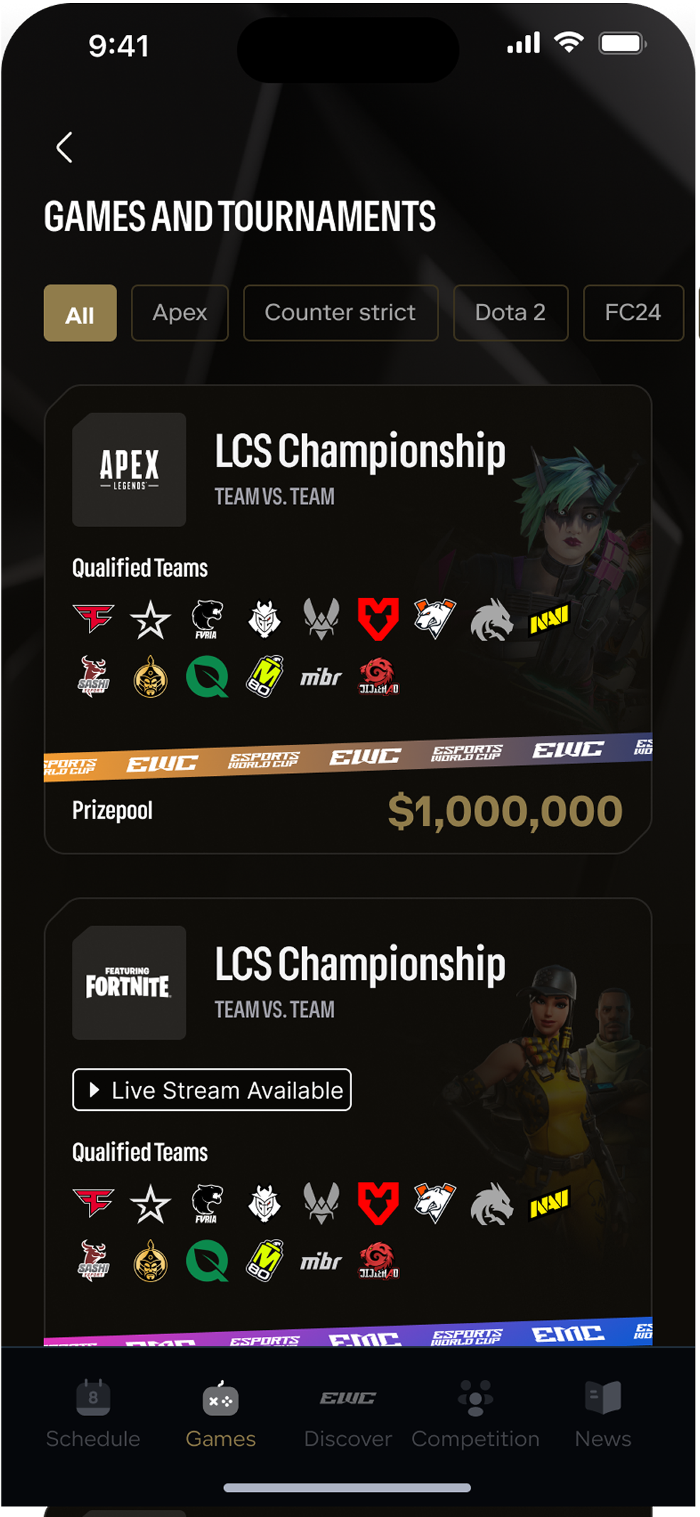 The ewc app screen 1