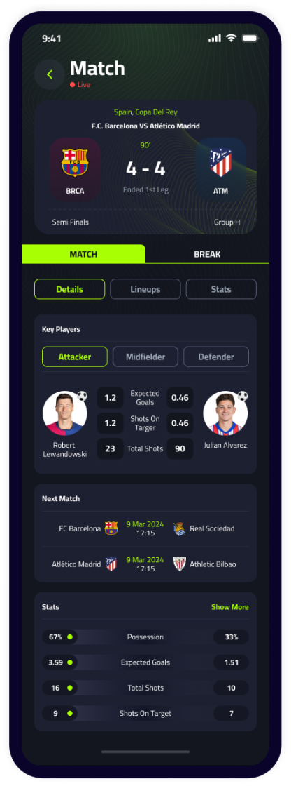 Koora Break Match Screen