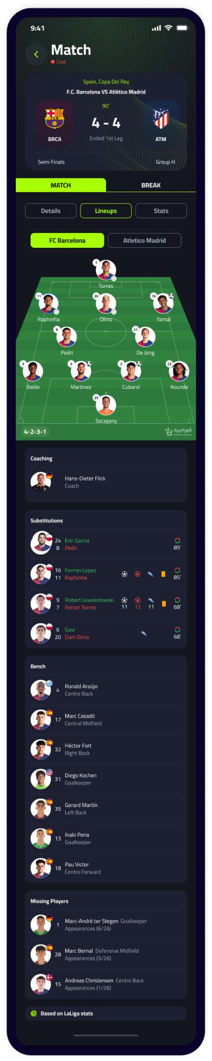 Koora Break Match Details Screen